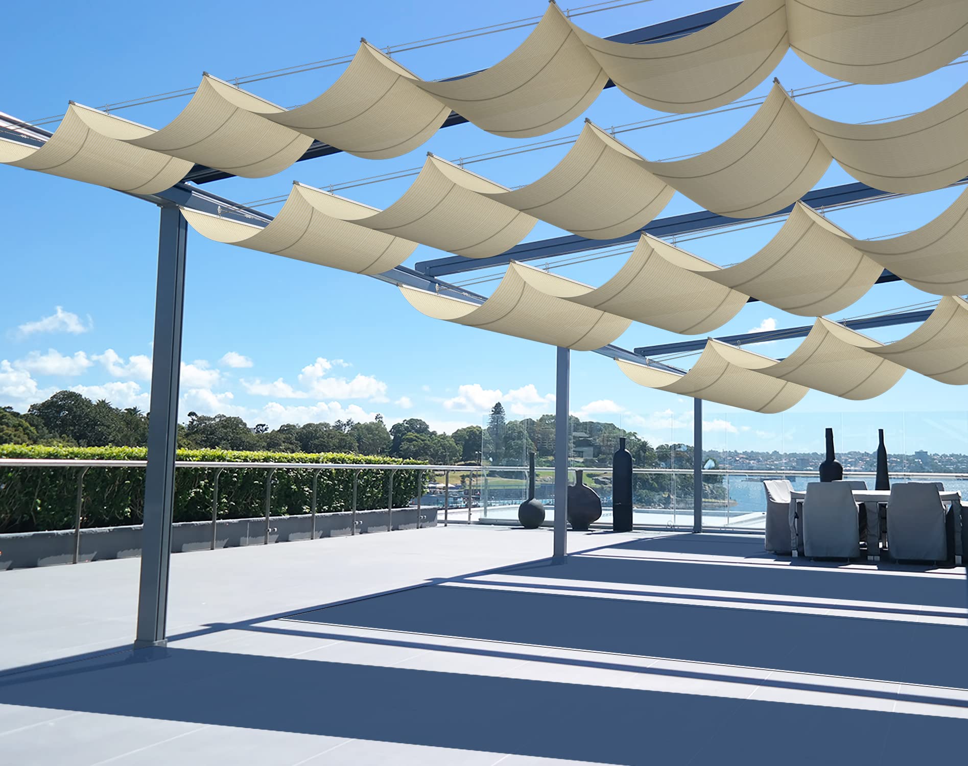 SunnyRoyal Beige 7'x14' Retractable Pergola Shade