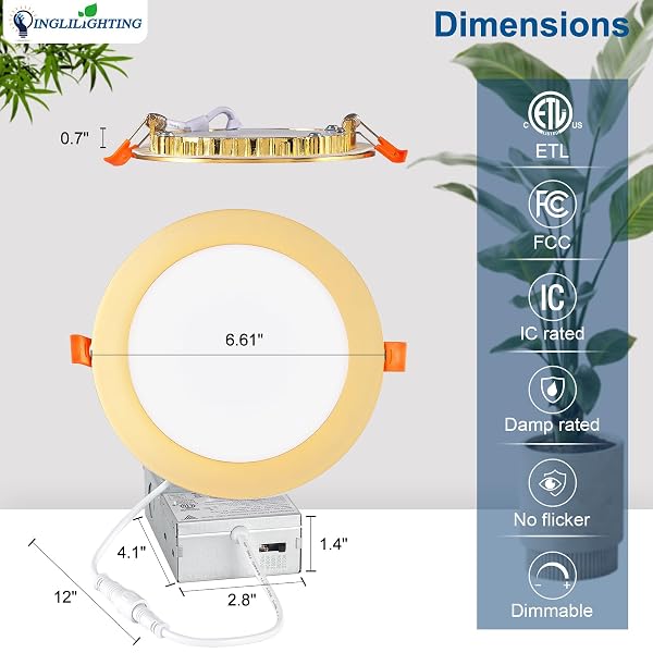 DLLT LED RECESSED CEILING LIGHTS: 12 PACK 6 INCH 5CCT ULTRA-THIN LIGHTING WITH JUNCTION BOX FOR BEDROOM – 1200LM BRIGHTNESS 12W EQV 110W DIMMABLE CANLESS WAFER DOWNLIGHT WITH ETL&FCC-G