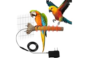 WISMOIER Heated Bird Perch Simulated Wood Stand Perches Bird Cage Warmer,Waterproof Thermostatical Heaters for Caged Birds,Parrots,Parakeet 10.5 Inch