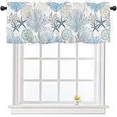 FJWMZ Summer Starfish Coral Kitchen Curtains Valances for Windows Beach Coastal Seashell Window Curtain 54x18 Inch Blue White Short Rod Pocket Bathroom Treatment Valance for Living Room Bedroom Decor