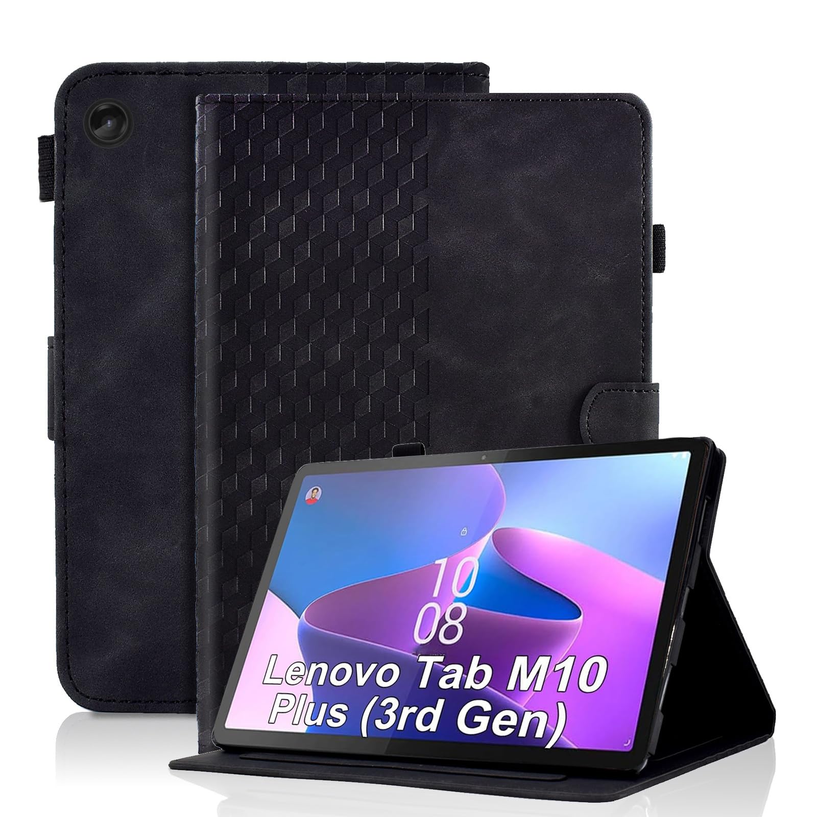 Vkooer Case for Lenovo Tab M10 Plus 3rd Gen 10.6-inch (TB125FU / TB128FU) Leather Folio Cover with Auto Sleep/Wake Multi Angle Viewing Stand Smart Shell Fit Lenovo M10 Plus Gen 3, Black