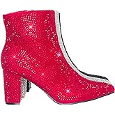 Forever Women Rhinestone Block Chunky Heel Ankle Bootie Iceberg 12 shoes Red Size 8.5
