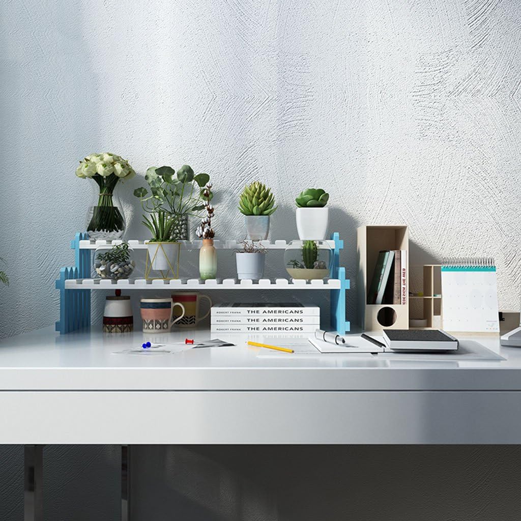 ZGP @Plant stand Solid Wood Flower Shelf, Multi-layer Flower Stand Desktop Office Mini Plant Storage Rack Blue And White (Size : 50cm)