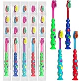 Akulgaci 200 Pack Kids Toothbrush Soft bristles Toddler Lovely Toothbrush with Suction Cup Bulk, Includes Travel Covers, Individually Wrapped Toothbrushes for Kid Home School Daycare Camp (Candy)