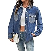Sidefeel Women's Jean Jacket Oversized Boyfriend Shacket Button Down Long Sleeve Trendy Tonal Wash Denim Jackets