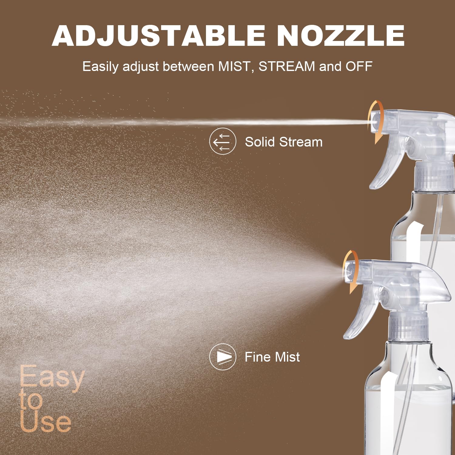 airbee Plastic Spray Bottles (2-Pack, 16.9 Oz) Heavy Duty Spraying, Mist & Stream, Empty Water Sprayer Bottle for Cleaning Solutions, Essential Oils, Hair, Plants, BBQ, Dog Cat Behavior Correction (Clear)