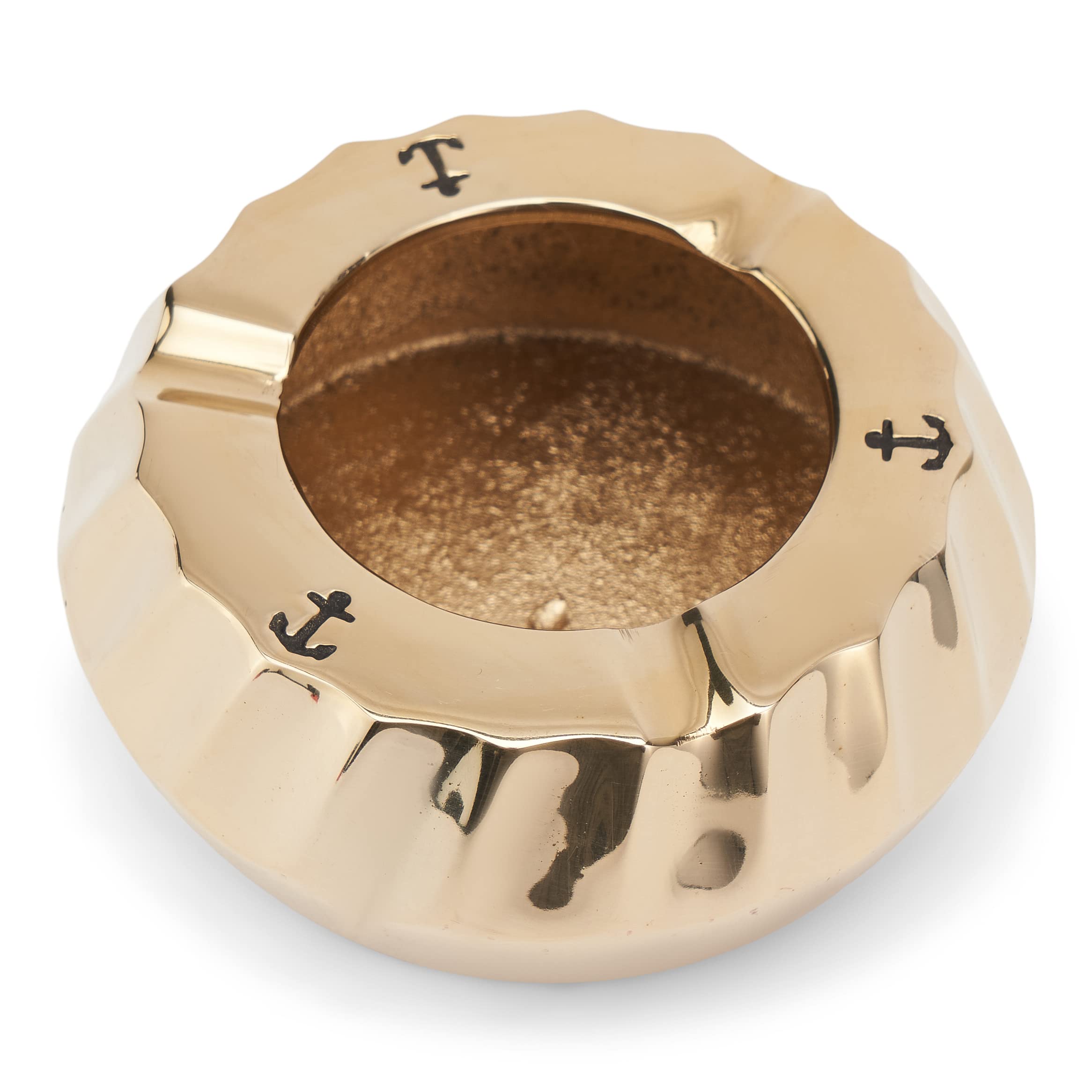 NKlaus 11507 Maritime Ashtray Open Wavy Design with Golden Shine Made of Brass Solid Gold 2.5 cm High
