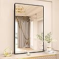 pertetey New Upgrade 28X36 Inch Wall Mounted Bathroom Mirror, Black Metal Frame Rounded Rectangle Mirror, Bathroom Vanity Mirror with Tempered Glass for Washroom Bedroom Living Room