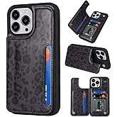 iCoverCase Compatible with iPhone 13 Pro Max Phone Case with Card Holder, Wallet Case for Women Men RFID Blocking PU Leather Protective Case 6.7 Inch (Black Leopard)