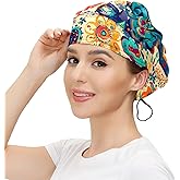 MUKJHOI Working Scrub Cap with Elastic Tie Back and Sweatband - Unisex Bouffant Hair Cover for Men, Women