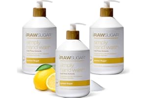 RAW SUGAR Simply Hand Wash, 16.9 Fl Oz (Pack of 3) Lemon Sugar Liquid Hand Soap for Kitchen or Bathroom, Cleanses & Refreshes Hands, Formulated without Sulfates & Parabens
