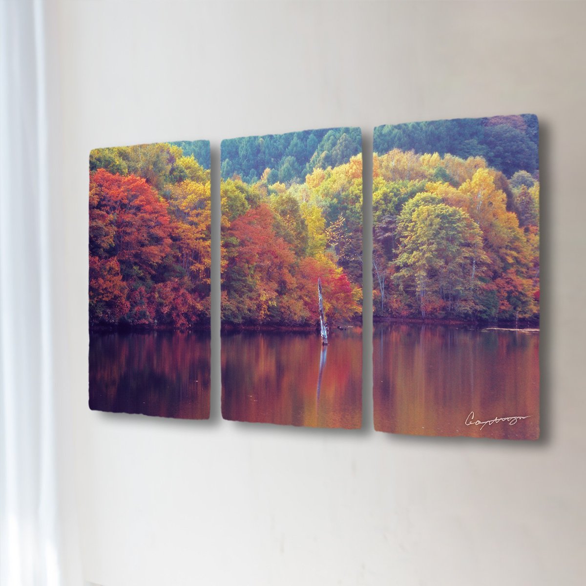 インテリア 35 アートパネル3枚続き 長辺128cm 128x72cm 絵画 アート 円 絵 立ち枯れの木と紅葉を映す戸隠鏡池の 水面 続き B07b1wb59b 35 アートパネル3枚続き 長辺128cm 壁飾り 3枚 壁掛け 立ち枯れの木と紅葉を映す戸隠鏡池の水面 和紙 円 立ち枯れ