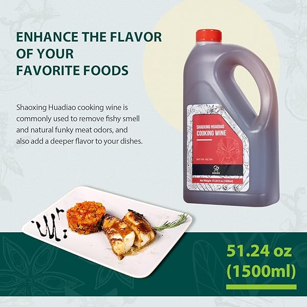 SOEOS SHAOXING COOKING WINE, 51.24OZ (1500ML), CHINESE COOKING WINE, SHAOXING HUA DIAO COOKING WINE, PREMIUM COOING WINE FOR ASIAN-STYLE COOKS