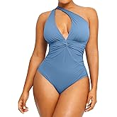 SHAPELLX Shapewear Swimsuit for Women Tummy Control One Piece Bathing Suit Ruched V Neck Criss Cross Swimming Suits Blue