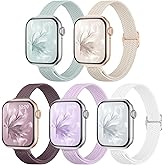 5 Pack Slim Braided Stretchy Bands Compatible with Apple Watch Band 40mm 41mm 42mm 38mm 44mm 45mm 46mm 49mm Women Men, Thin Elastic Nylon Solo Loop Straps for iWatch Series 10 9 8 7 6 5 4 3 11 SE 2/1
