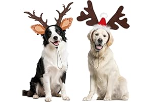 BWOGUE Dog Elk Reindeer Antler Headband with Santa Hat Pet Pet Christmas Costume Headwear Accessories for Dogs and Cats (Large, 01.Brown Antler +02.Brown Antler)