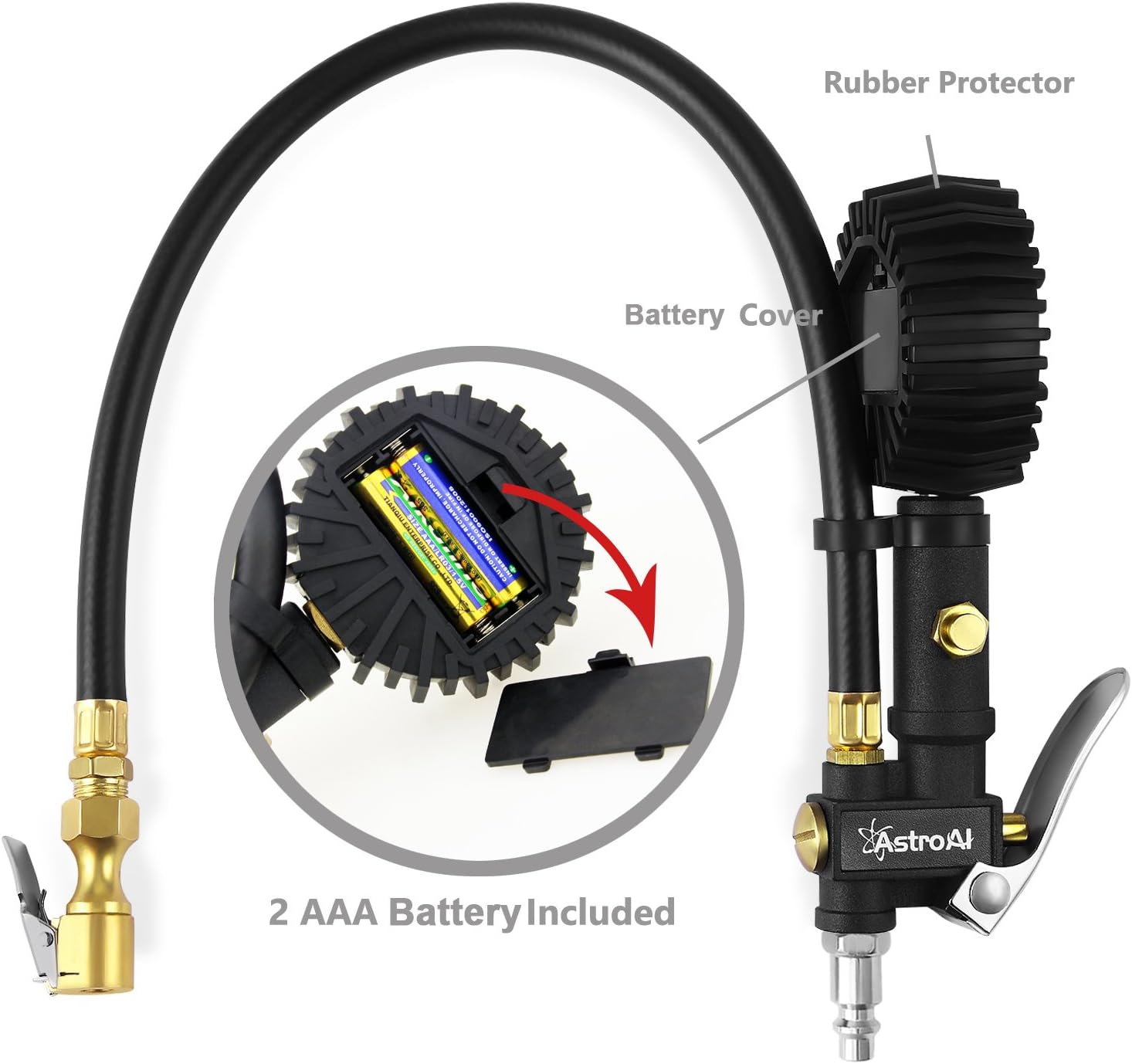 AstroAI ATG250 Digital Tire Inflator with Pressure Gauge, 250 PSI Air Chuck and Compressor Accessories Heavy Duty with Rubber Hose and Quick Connect Coupler for 0.1 Display Resolution: Automotive