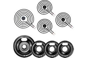 Electric Stove Burner Drip Pans,Stove Burner Covers W10290353(6") W10290350(8")+Electric Stove Burner Replacement MP15YA(6") MP21YA(8") Compatible for Whirl-pool Ken-more May-tag Ama-na etc by MIFLUS