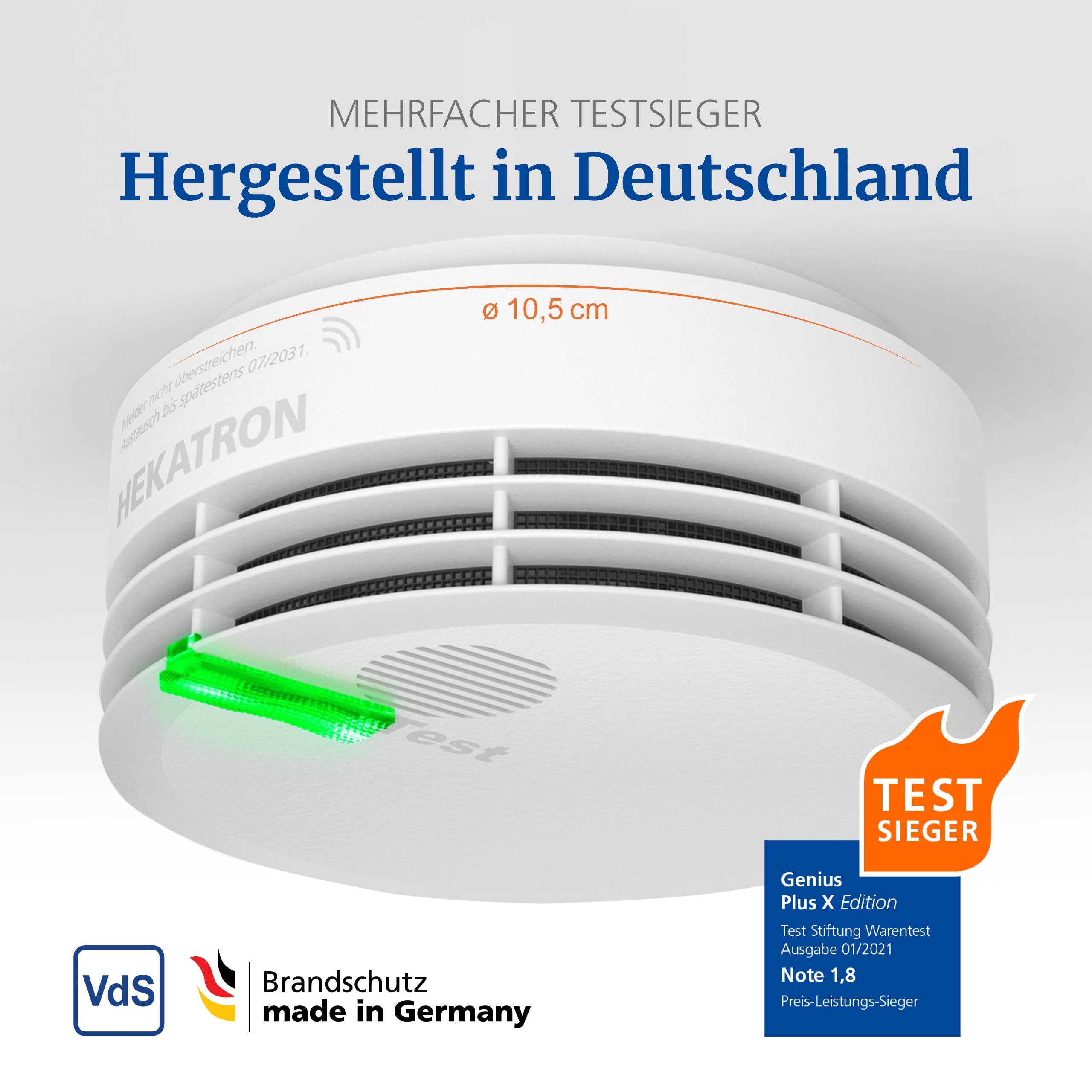 Hekatron Genius Plus X – Rauchmelder 10 Jahre Batterie – optional Funk vernetzbar – Testsieger Stiftung Warentest – Made in Germany – Funkrauchmelder – mehrsprachig – 1 Stück 3