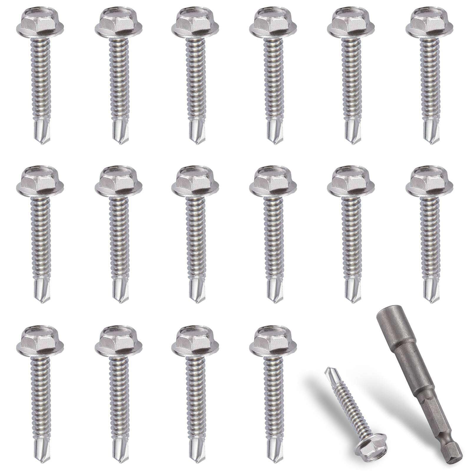 Litorange 101 Pcs M4.2x38mm 410 Stainless Steel Self Drilling Hex Head Screws for Ventilation Pipes, Fans, Metal Rails