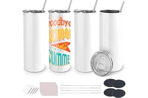 GO2CRAFT Sublimation Tumblers 20oz, Stainless Steel Straight Skinny Tumbler Blanks for Heat Press with Straw, Brush, Shrink Wrap, Sublimation Paper, Perfect Diy Gift For Friends Parents Kids, 4 Pack