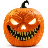 Halloween Pumpkin Lantern with Terrifying Sound Effects, 9.45''Jack O Lantern with Hook, Indoor Outdoor Halloween Decorations, Pumpkin Lights Fall Decor for Front Porch Lawn Table Bedroom Fireplace
