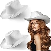 MEMOVAN White Cowgirl Hat for Women Girls 2PCS Western Cowboy Hats White Felt Cowboy Hat Retro Western Cowgirl Wide Brim Hat