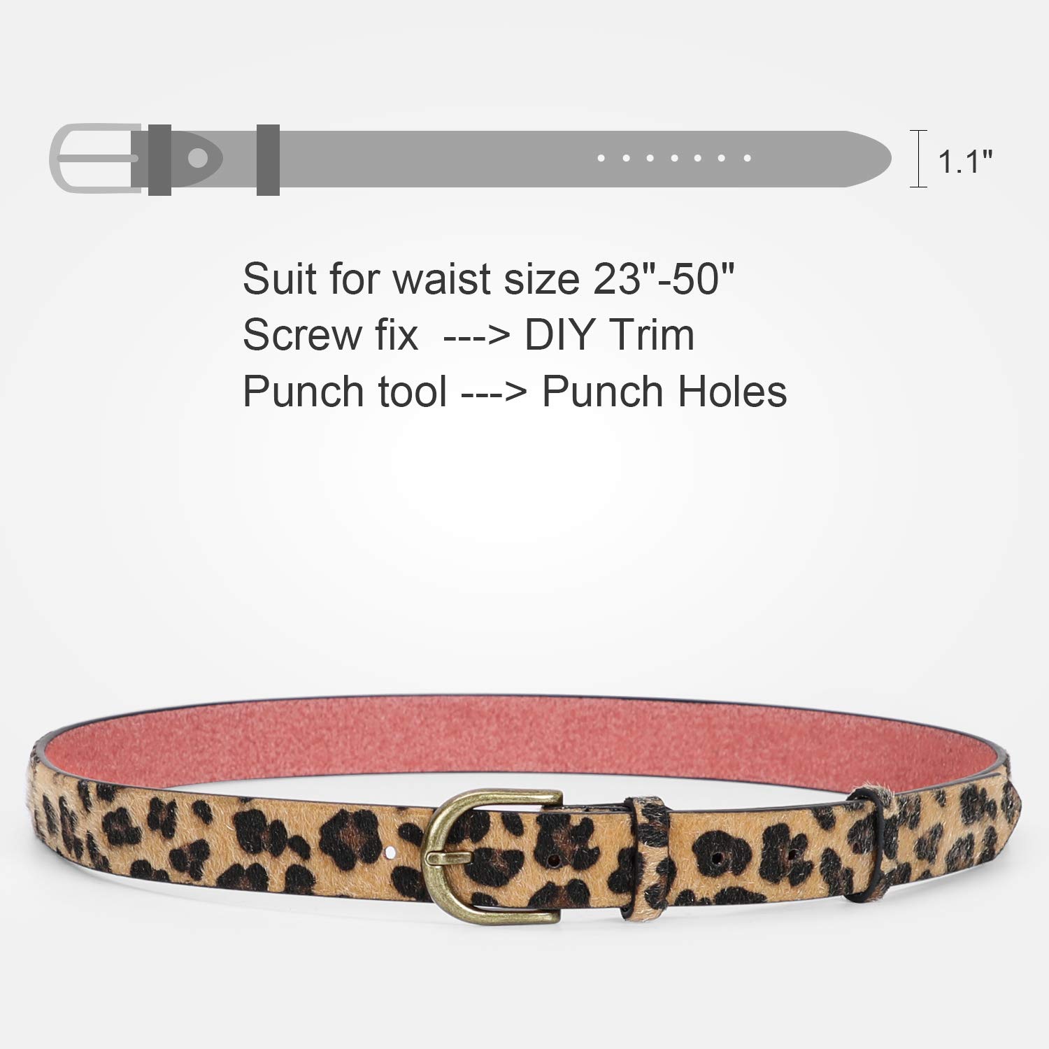 JasGood Leopard Print Leather Belt for Women Jeans Pants Waist Belt for Dresses