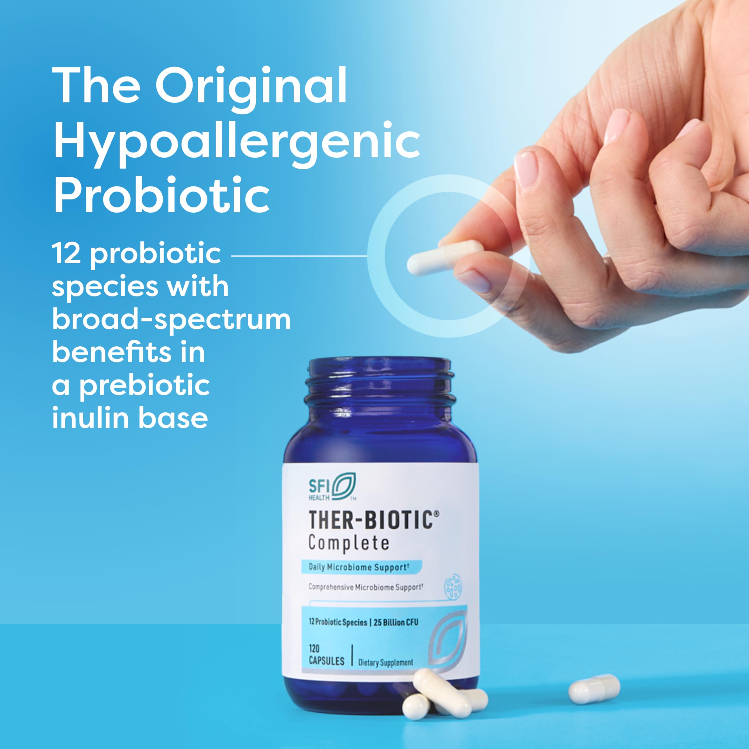 Klaire Labs SFI Health Ther-Biotic Complete - Hypoallergenic Probiotics for Women & Men - Acid-Stable Probiotic Supplement - 12 Species for Immune & Digestive Health - 25 Billion CFU (60 Capsules)