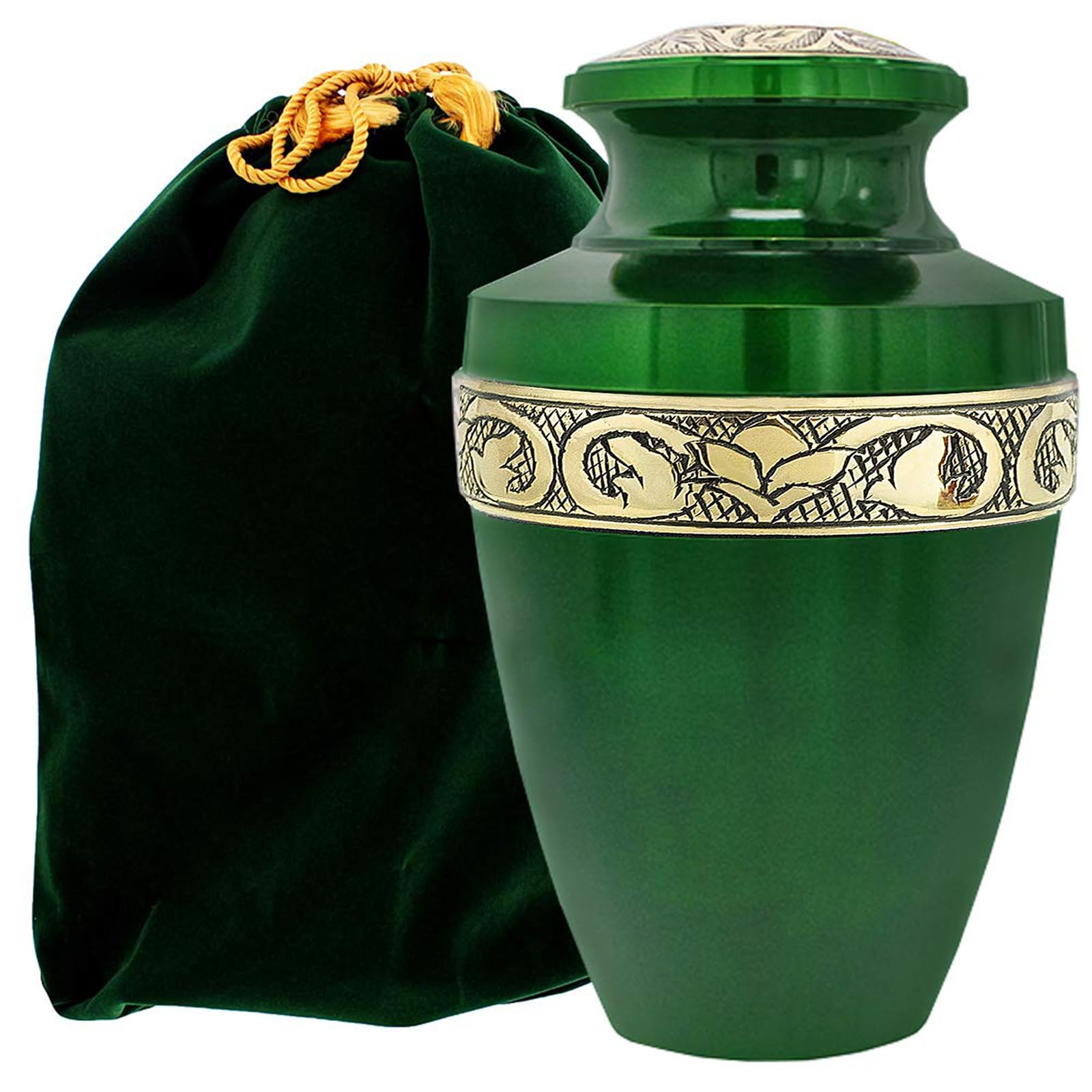 Photo 1 of *WHITE AND SILVER* Trupoint Memorials Cremation Urns for Human Ashes, Decorative Burial Urn for Adult Men and Women, Large Grecian Green and Gold