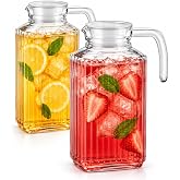 Fridge Pitcher Set of 2&ndash; 60 OZ. Glass Water Pitcher with Lid By Home Essentials &amp; Beyond Practical and Easy to use. Great for Lemonade, Iced Tea, Milk, Cocktails and more Beverages.