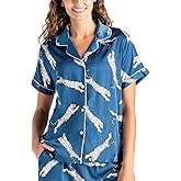 Hello Mello Pajama Top Satin Pajamas Short Sleeve Button-Down Silky Shirt for Women, Girl