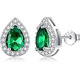 Nupdot Silver Birthstone Teardrop Stud Earrings for Women, Faux Diamond Halo Bridal Earrings | 925 Sterling Silver Post Cubic Zirconia Studs Jewelry for Birthday Christmas Wedding Gifts