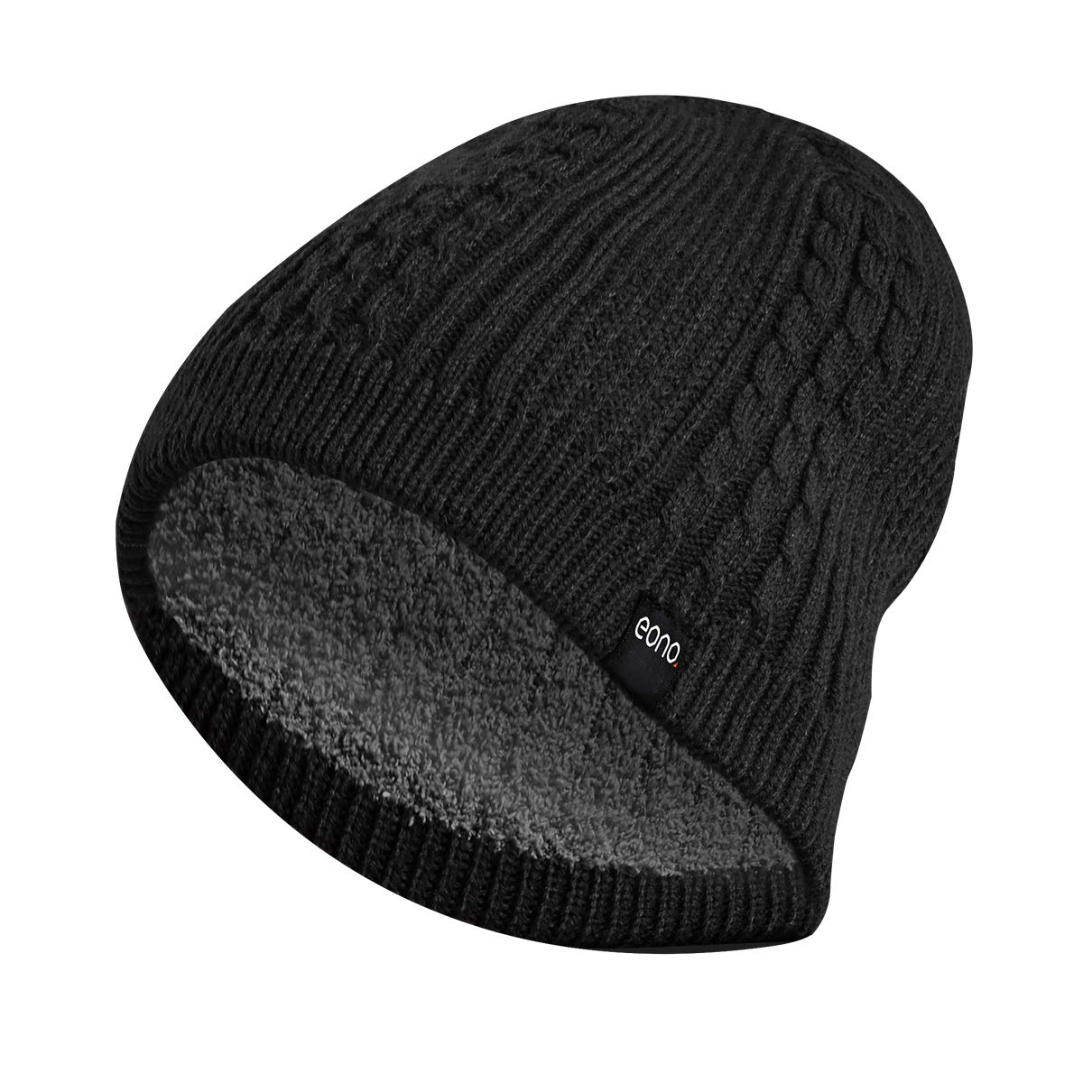 Eono Beanies Hat for Men Women Unisex Winter Cuffed Plain Hat Soft Warm Knitted Beanies Cap (Black/Liner)