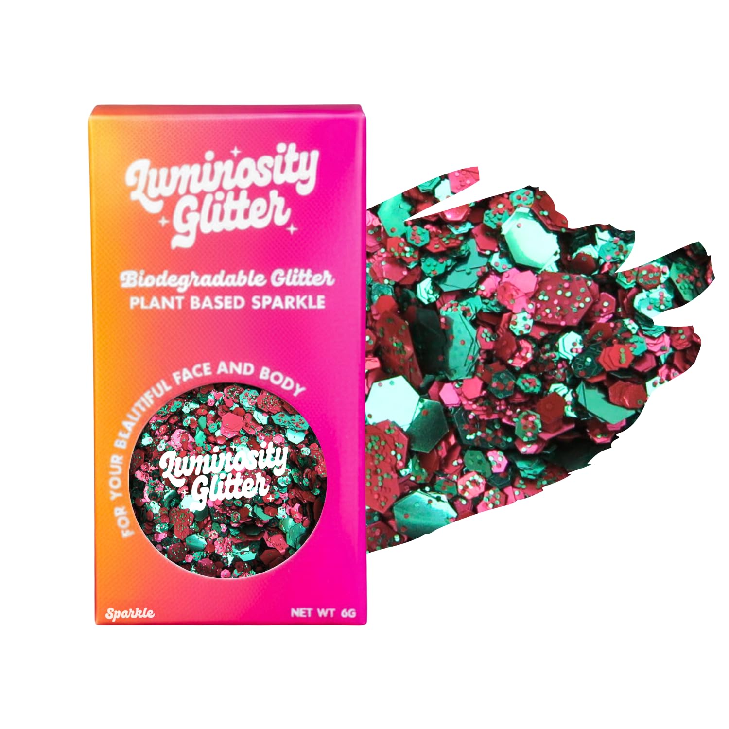 Green and Red Biodegradable Glitter for Face and Body - Glitter Makeup Sparkle - Loose Glitter 6 gram Pot (Santa Baby)