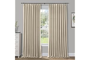 ChadMade Pinch Pleated Curtain 52W x 84L Inch Solid Thermal Insulated Blackout Patio Door Panel Drape for Traverse Rod and Track, Beige (1 Panel)