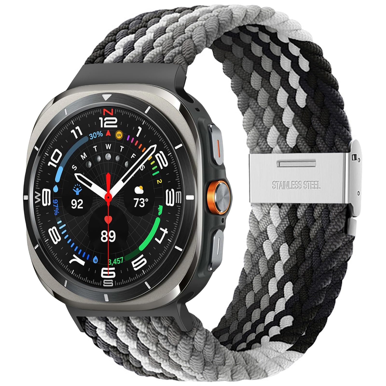 Eiavike Stretchy Braided Bands For Samsung Galaxy Watch Ultra/Ultra 2 (47MM), Smartwatch Replacement Elastic Nylon Woven Breathable Sport Strap For Galaxy Watch 7 Ultra 2024/2025 Men Women (Black/Gray)