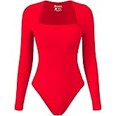 OQQ Women's Bodysuits Sexy Ribbed Square Neck Long Sleeve Tummy Control Casual Fall Bodysuits