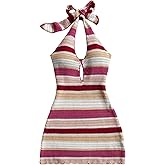 SOLY HUX Women's Striped Bodycon Halter Dress Sleeveless Cut Out Backless Beach Vacation Mini Knit Dresses