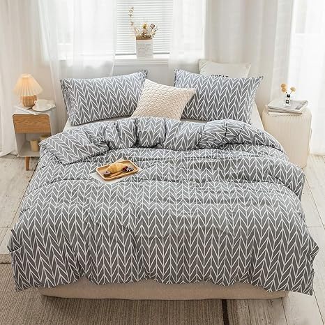 Amazon Com Reversible Geometric Pattern Duvet Cover Set King 3 Pieces 100 Percent Cotton Soft Bedding Cover Set With Zipper Closure Gray Chevron Striped Modern Comforter Cover Set King Size 4 Corner Ties Home