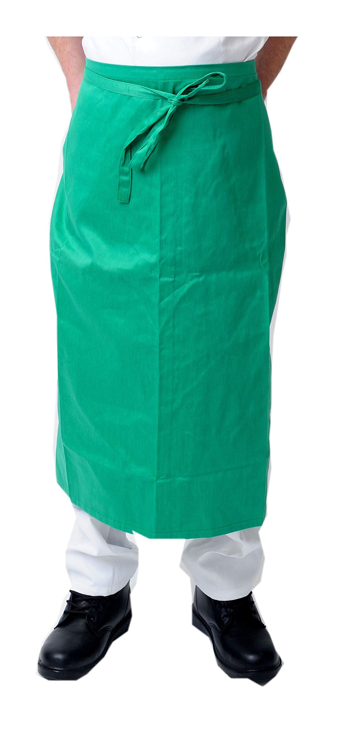 Black Pepper Polycotton Long Waist Apron-No Pocket, Professional Home Kitchen Apron for Chefs, Waiters, Cooks, Catering, Bar Staff, Emerald Green, Pack of 1
