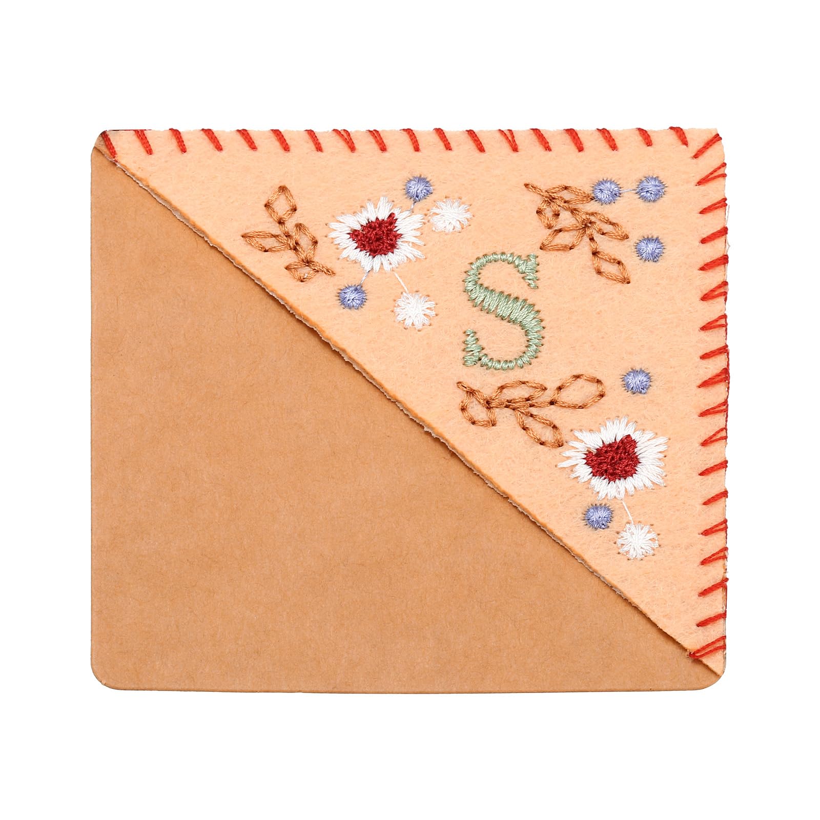 PATIKIL Personalized Embroidered Corner Bookmark, Cute Flower Felt Stitched Triangle Book Mark Page Marker for Women Men Book Lovers Teachers, Pink, Letter S