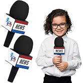 Bornerwhite 2Pcs Fake News Reporter Microphone Prop Plastic Pretend Play | Simulate Handheld Mic Prop for Costume Cosplay Party Career Day Halloween Role Play Interview Photo Prop, 6.7in