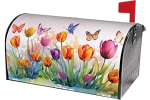 IDENTIY Watercolor Tulips with Butterfly Mailbox Covers Magnetic Standard Size, Spring Summer Magnetic Mailbox Covers 18"x21" for Outside Yard Decor