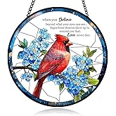Red Cardinal Stained Glass Window Hanging, Bird Suncatcher for Window, Condolences Suncatcher Glass, Red Bird Home Decor for Remembrance and Healing, Diamond Glass Decor, Sympathy Gifts for Women Men