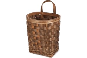Veemoon Carbonized Large Woven Hanging Wall Basket Vintage Wood Strip Vegetable Storage Basket for Kitchen