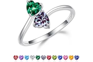 Iefil Adjustable Birthstone Rings for Women - 925 Sterling Silver Double Birthstone Rings, Anniversary & Birthday Gifts for Women, Personalized Jewelry Gifts for Wife, Mom, Girlfriend