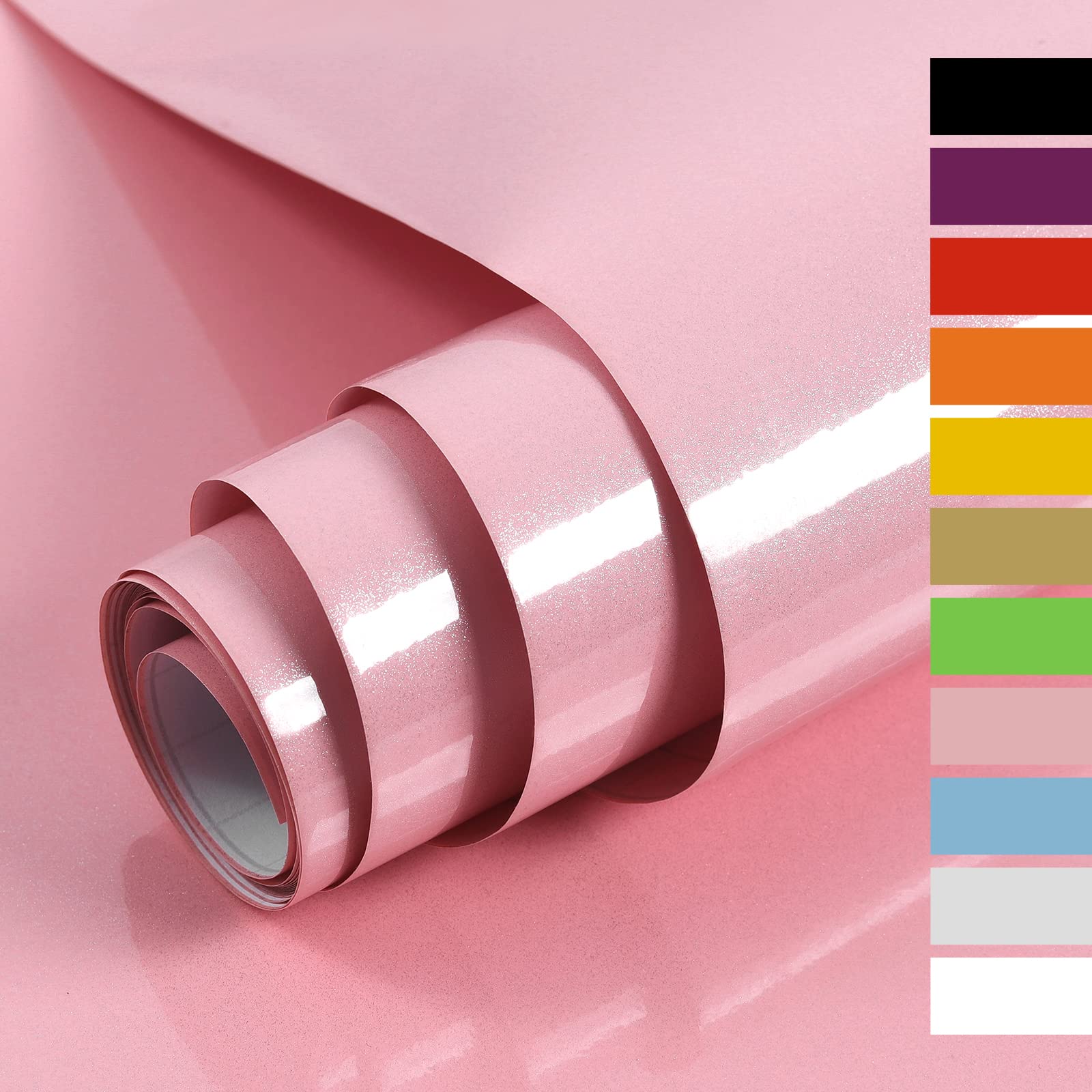 Hode Vinyl Wrap Pink Sticky Back Plastic Roll 60cmX5m, Pink Glitter Effect Self Adhesive Wallpaper for Furniture Stickers, Peel and Stick Kitchen Bathroom Covering Contact Paper (High Gloss)