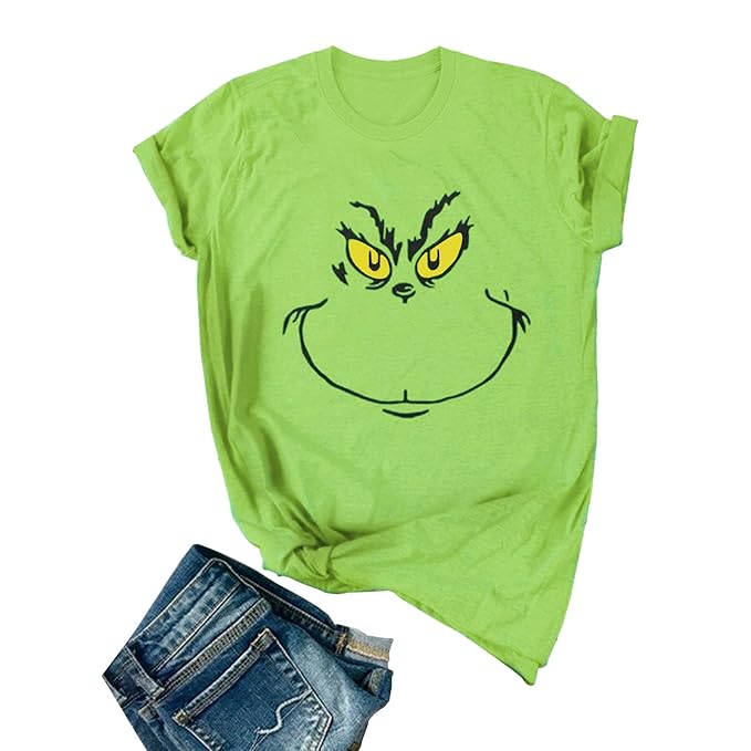 Buy Women Grinch Stole Christmas Grinch Face Green Shirt Casual Short