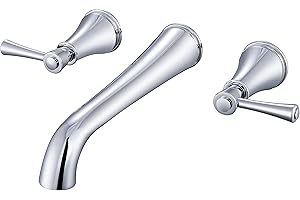 SITGES High Flow Chrome Wall Mount Bathtub Faucet with Two Level Handles,Extra-long 10.5" Spout Reach Solid Brass Wall Tub Filler with Rough-in Valve included